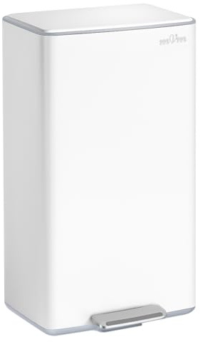 mVm Poubelle Cuisine 40 litres, en Acier Inoxydable, Conception désodorisante & Anti-traces de doigts, Comprend Seau Amovible, Idéal pour Cuisine, Bureau et Salon, Blanc