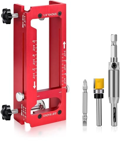 YUEHISY Door Hinge Jig, Aluminum Alloy Router Template, Adjustable Mortise Jig, for 2.5 to 5 Hinges, 1/4 5/8 Radius, Square Corners
