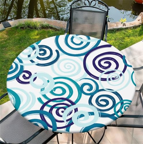 artslion Runde tischdecke Outdoor wetterfest mit Gummizug 44In-110 cm - wasserdichte Elastische Tischdecke für Innen & Außen – Abwischbar, Knitterfrei, Dekorativ mit Blaue Kreise Mustern