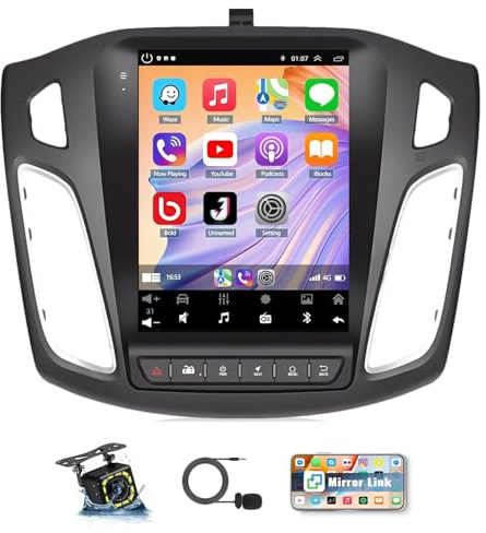 Stereo For Ford Focus Radio Upgrade 2012-2018 Android 14,9.7 inches (vertical screen with buttons)-with Carplay/Android auto/GPS/Bluetooth/4+64G/Wifi/Steering Wheel Controls/MIC/Backup Camera