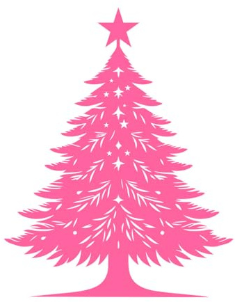 Peintures murales et stickers muraux en vinyle Silhouette d'arbre de Noël avec fond blanc 68x85.9cm Embellissement mural Rose