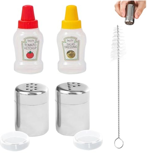 5PCS Mini Salt and Pepper Sets, Travel Salt and Pepper Shakers, Compact Spice Containers for Camping and Outdoor Use, 7.3x3 cm and 4.8x2.5 cm Sizes