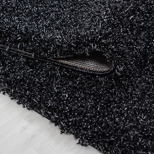 KADIMA DESIGN Langflorteppich Einfarbig Schlicht Flauschig Gemütlich Waschbar Langlebig Strapazierfähig Rund Anthrazit 80x80 cm Schlafzimmer Wohnzimmer Oeko-TEX Fußbodenheizung geeignet | RHEIN