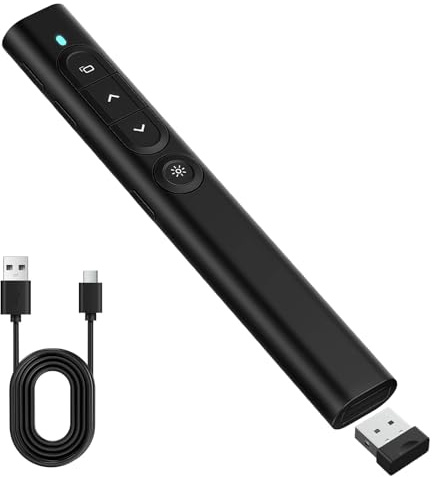 Télécommande de Présentation pour PowerPoint, Présentateur sans Fil 2.4GHz | Présentateur sans fil Plug & Play, USB Rechargeable, Hyperlien et Contrôle du Volume pour Enseignement Bureau Mac PC, Noir
