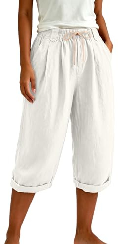 XCXC Damen 3/4 Caprihose Bermudas Shorts Hose Kordelzug Taschen | Lockerer Schnitt, Elastischer Bund mit Kordelzug, Praktische Taschen, Geeignet für Freizeit und Alltag