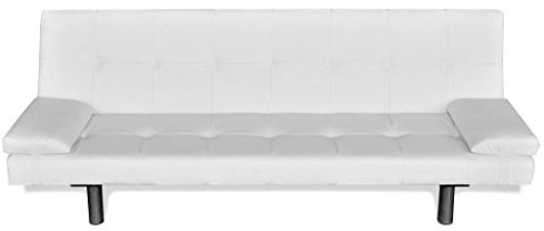 Festnight Schlafcouch Schlafsofa Bettsofa Bettcouch Sofa mit Zwei Kissen Verstellbar weiß