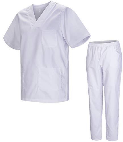 MISEMIYA - Unisex-Schrubb-Set - Medizinische Uniform mit Oberteil und Hose 817-8312-BLANCO - Small, Weiß