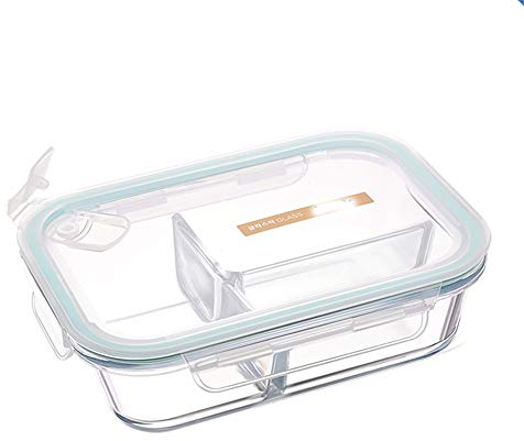 IHOUSE lunch box Envase de vidrio transparente de 3 compartimentos para alimentos + vajilla, calentamiento por microondas, a prueba de fugas, hogar, fiambrera al aire libre 860ml, 18x13x5.8cm, blanco
