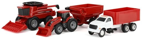 TOMY Case IH 4-Piece Farm Toy Set - 1:64 Scale - Includes John Deere Tractor Toy with Loader, Combine, Grain Cart and Grain Truck - Kids Farm Toys and Construction Vehicles - Ages 3 Years and Up