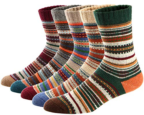 Ueither Uomo/Donna 5 Paia Vintage Style Caldi Calzini di Lana Autunno Inverno (38-43, Colore 6)