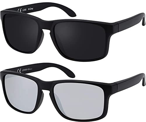La Optica B.L.M. Sonnenbrille Herren UV400 Retro Retro - Doppelpack Set Matt Schwarz (1 x Grau, 1 x Silber Verspiegelt)