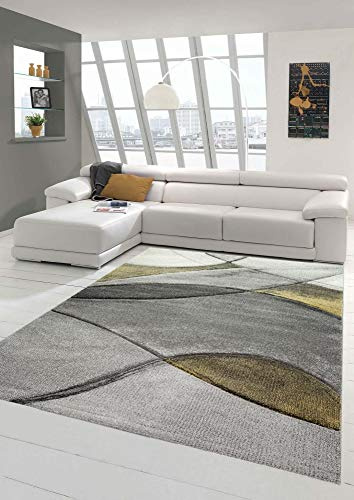 Teppich modern Teppich Wohnzimmer abstrakt in gelb grau Pastell Größe 140x200 cm