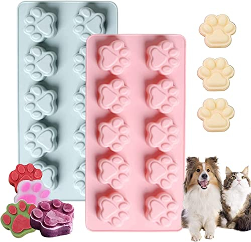 QUMENEY 2 Stück DIY Mini Silikon Hund Katze Tier Pfote Haustier Druck Backform, wiederverwendbare Candy Cookie Schokoladenseifenschalenform für Geschirrspüler