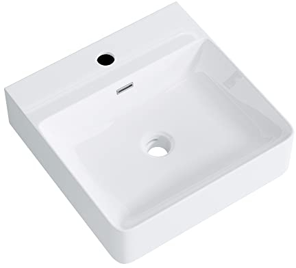 Mai & Mai Lavabo Suspendu Vasque à Poser Blanc 42cm Évier Lave Mains Salle de Bain avec Trop-plein ME201