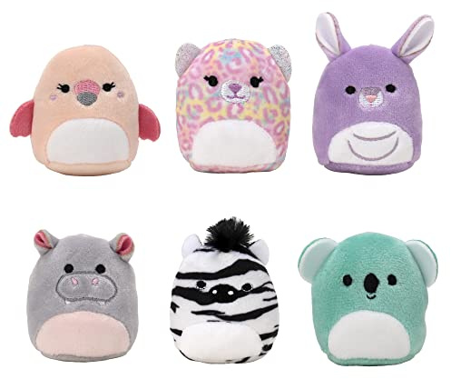 Squishville by Squishmallows SQM0144 Wildlife Squad-Six 5,1 cm Mini-Charaktere, inklusive Michaela und Kiki Plus Vier Mystery-Figuren, unwiderstehlich weicher, bunter Plüsch, Mehrfarbig