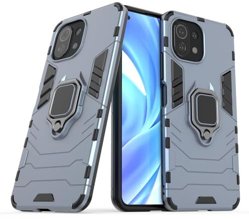 Max Power Digital Cover per Mi 11 Lite 4G / 5G / 5G NE con Anello, Custodia Supporto Magnetica Rigida Resistente Antiurto Doppio Strato Protettiva Calamita Bumper Case (Xiaomi Mi 11 Lite, Blu Navy)