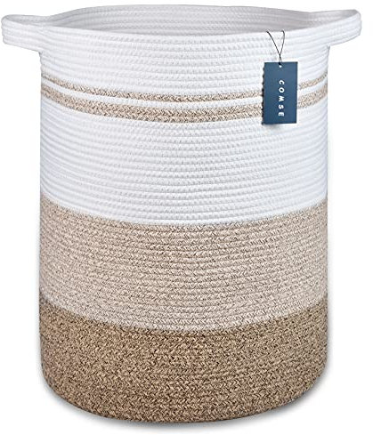 COMSE Extra Large Blanket Basket, Tall Laundry Basket, Nursery Hamper, 40 x 55 CM, Cotton Rope Woven Laundry Hamper for Storage Toys Clothes Towels, Gradient Brown