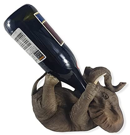 Elefanten Figur als Weinflaschenhalter 18 cm, Deko Flaschenhalter aus Kunstharz, Flaschenständer, Afrika Deko