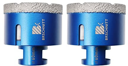 Punta per Trapano Diamantata 60mm- BRSCHNITT Vacuum Brasato Foretto Diamantato con Filettatura M14 per Porcellana Piastrella Granito Marmo Taglio a Secco（2 pezzi）.