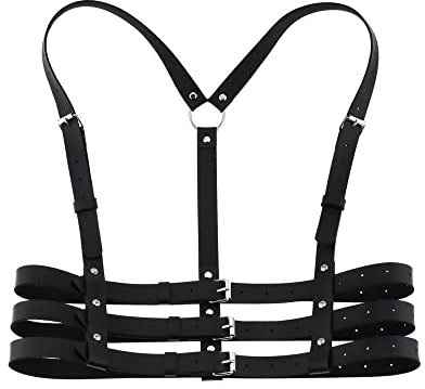 TOFBS Punk Leder Körperkette Harness Gürtel Körper Brust Kette Schwarz Gothic Weste Gürtel Verstellbare Körperschmuck für Frauen Mädchen Cosplay Party Rave Halloween Kostüm (#5)