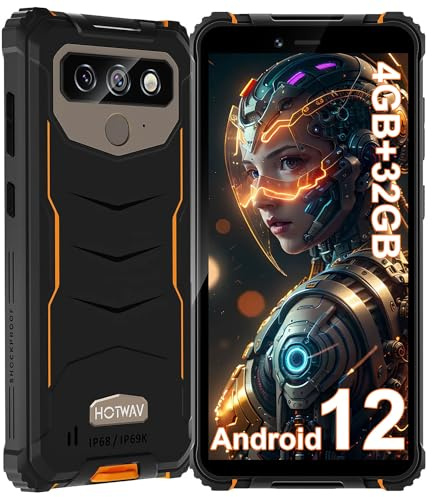 HOTWAV T5 Pro Rugged Smartphone 2024, 6,0 Pollici HD Android 12 Telefono Indistruttibile, 7500mAh 4GB+32GB Espandibili, IP68 Antiurto Dual 4G, 13MP-Kamera Smartphone Rugged - Face ID/OTG/GPS