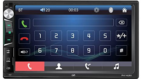 Reproductor Multimedia para automóvil PNI V6280 con Pantalla táctil, función Bluetooth, función Mirror Link Android/iOS USB, Ranura Micro SD, Entrada AUX, 2 DIN