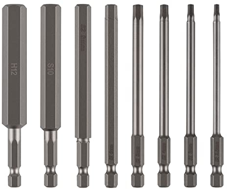 CPROSP 8 stk. Magnetische Schraubendreher Bit 1/4'', Inbus Bit Lang 100mm, S2 Sechskantschaft H2,5-H12, Inbusschlüssel Metall Farbe