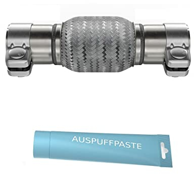 Flexrohr - Universal - Edelstahl - Interlock - 55 x 100 mm - mit 2 Schellen - Montage ohne Schweißen - Flexstück - Wellrohr - Hosenrohr - Flexibles Rohr inkl. Montage/Cement Paste 80g