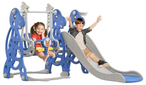 YUENFONG 4-in-1 Kinderrutsche und Schaukel Kinder Spielset mit Basketballkorb, Fun-Slide faltbar Kleinkinderrutsche, für ab 1 Jahre alt Kinder, Maximale last 50kg(Typ B)
