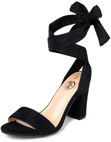 Trary Rosa Lila Nude Rot Schwarz Absätze für Frauen, Schnürung Chunky Heels für Frauen, Riemchensandalen für Frauen, High Platform Stripper Heels, Schwarz, 41 EU