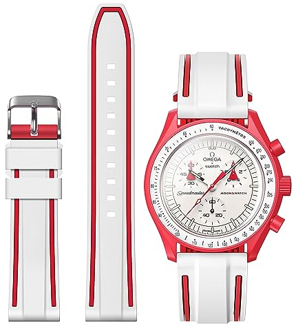 Stanchev Armband für Omega x Swatch MoonSwatch/Rolex Uhr/SEIKO Uhr 20 mm, Schnellverschluss Omega X Swatch Moonswatch Speedmaster Uhr Ersatz Silikonband (Weiß 1)