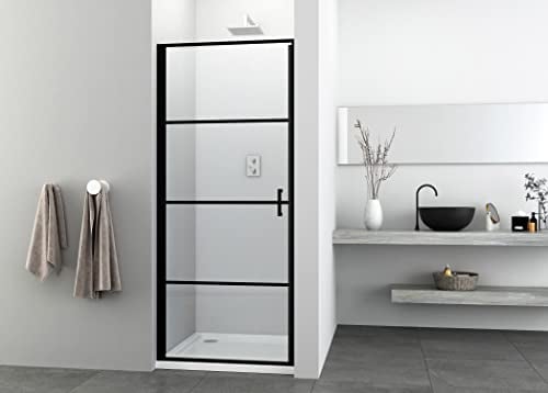 Sanotechnik Duschtür Elite Black 80 cm - Schwarz Matt Schwenktür Nischentür - Höhe: 195 cm, Dusche aus 6 mm ESG Sicherheitsglas und mattschwarze Aluminiumprofile
