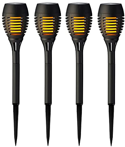 zeitzone Solarleuchten Gartenfackel 4er Set Schwarz Flammeneffekt Solar Fackel Außen 27cm