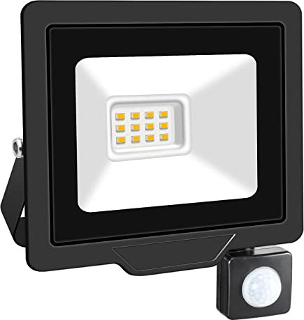 RIGIDON 10W Motion Sensor Light Outdoor 1000LM Super Bright LED Flood Outdoor Lights 4000K Daylight Warm White IP66 Waterproof Security Lights for Garden, Garage, Yard (Warm White, 10W)