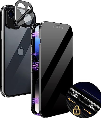 MIMGOAL Case for iPhone 13 Mini Anti-Peep Magnetic Cover,Privacy Tempered Glass Full Cover Built-in Camera Protector,360 Degree Front and Back Protection Metal Bumper Case for iPhone 13 Mini Black