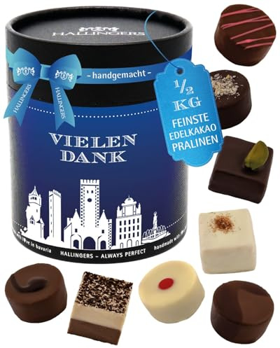 Hallingers Genuss Manufaktur Pralinen Weihnachts-Geschenk - ohne Alkohol, handmade aus Confiserie-Edelkakao in wertiger XXL-Geschenkdose Vielen Dank - C..., Weihnachten für Frauen Männer