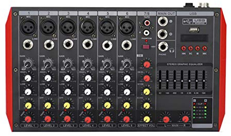 AGAATI Studio Mixing Desks, Mini DJ Mixer USB interface controller Family KTV 4/6/8 channels DJ Audio Mixer +48v stereo mixer Small performance stage home professional effect mixer (8 way)