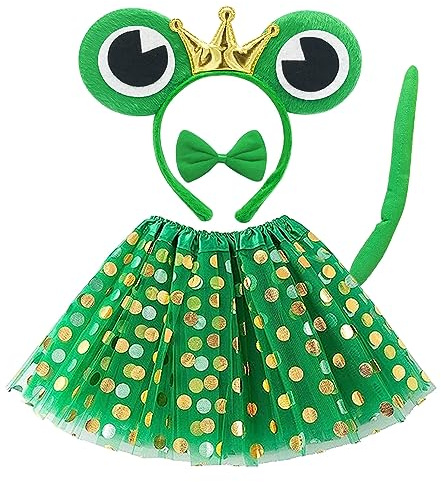 TSHAOUN 4 Stück Froschkostüm, Kostüm Set für Halloween Party Tierkostüm Frosch Stirnband Schleife Schwanz Tutu Kostüme Frösche für Fasching Karneval für Mädchen Geschenk