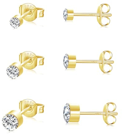 SNORSO Ohrringe Silber 925 Stecker mit Zirkonia, Hypoallergen 925 Sterling Silber Ohrstecker für Damen Mädchen, 2/3/4mm Gold Rund Klein Schlafen Knorpel Ohrstecker mit Geschenk Box