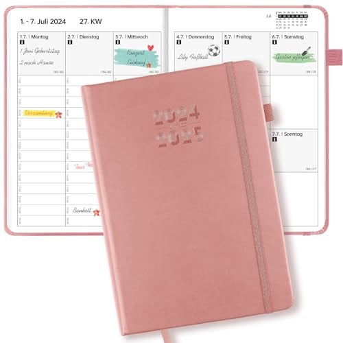 JAYSOO® Kalender 2025-2026 Wochenplaner 21x14.5cm Tageplan und Stundenplan, 17 Monate Terminplaner Spiralblock (Aug.2025-Dez.2026) für Arbeit, Lernen und Familienplan - Rosa