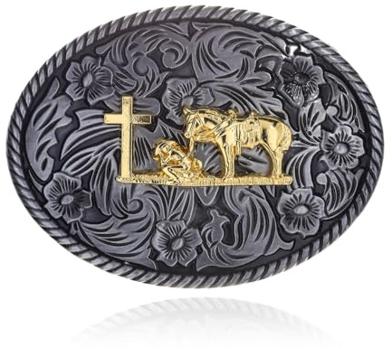 YOQUCOL Quke Gürtelschnalle mit keltischem Kreuz, Pferd, Reiter, religiöse Gürtelschnalle für Herren, amerikanischer Western-Cowboy-Gürtelschnalle