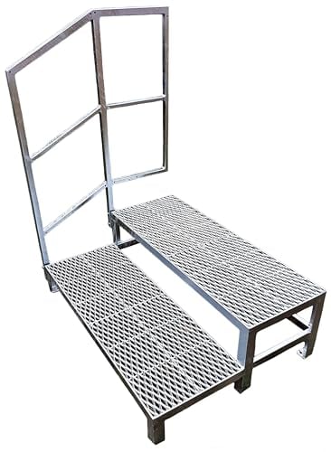 2 Stufen Stahltreppe mit Geländer Freistehend Außentreppe Breite 100 cm Höhe 40 cm verzinkt Premium Qualität