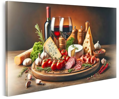 islandburner Prime Bild auf Leinwand für die Küche kulinarisches Stillleben Mit Wein Und Käse Bilder Wandbilder Poster