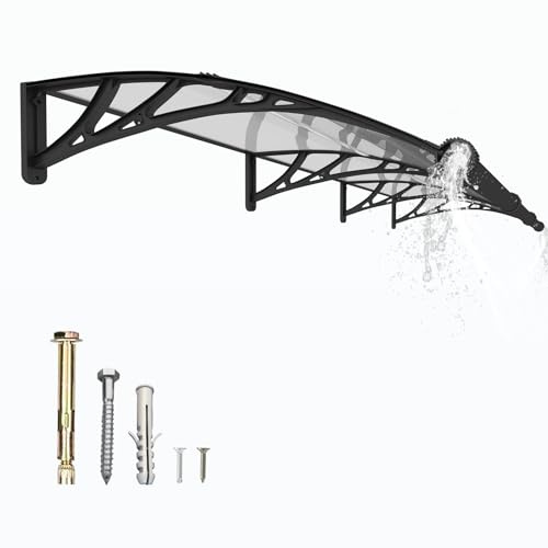 GUANSU-CN Auvent de Porte d'entrée, 300x80 cm Toit Marquise Extérieur en Polycarbonate, Abri Anti-Pluie et Anti-UV pour Terrasse & Balcon