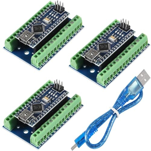 DUBEUYEW 3pcs Nano Soldered Module, Nano Board CH340 Chip, 5V 16MHz for Arduino, with One Micro USB Cable and 3PCS Nano Terminal Adapter Shield Expansion Board