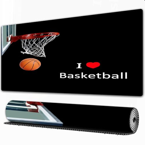 EOMKSE Mauspad Verlängertes großes Mauspad Schreibtischauflage,genähte Kanten Mauspad,Gummibasis,Ich Liebe Basketball-Konzept,Gaming-Mauspad,40x75 cm