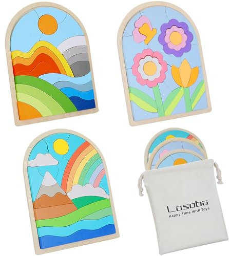 Lasoba Puzzle für Jungen und Mädchen, Holzpuzzles für Kleinkinder 3-5 Jahre, Geburtstagsgeschenk für Kinder 4-6 Jahre, Montessori-Spielzeuge für 3-Jährige, Tolle Geschenke ab 3 Jahren (3 Stück)