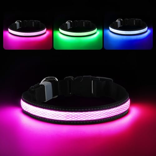 RUXAN Leuchtendes Hundehalsband USB Aufladbar, LED Wasserdicht Mit 3 Modi, Größe Einstellbar für Kleine Mittlere Große Hunde, Nacht Sicherheit