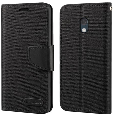 Geflochtene Lederhülle für Nokia 225 4G 2024 - Schwarz | 2.4 Oxford-Gewebe-Wallet-Flip-Cover mit innerer TPU-Schale, integriertem Ständer und Kartenfächern