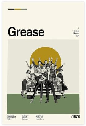 KJUFE Grease Filmposter, 1 Leinwandposter, Schlafzimmerdekoration, Landschaft, Büro, Raumdekoration, Geschenk, 30 x 45 cm
